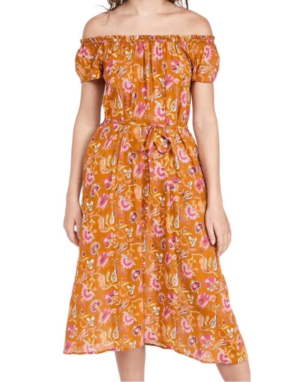 XiRENA Poppy Floral Midi Dress NWT Sunset Print Short Sleeve Size L